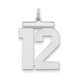 Sterling Silver Number 12 Pendant, Bold Polished Sports Charm for Men and Women