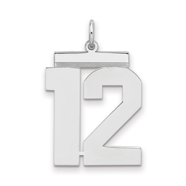 Sterling Silver Number 12 Pendant, Bold Polished Sports Charm for Men and Women