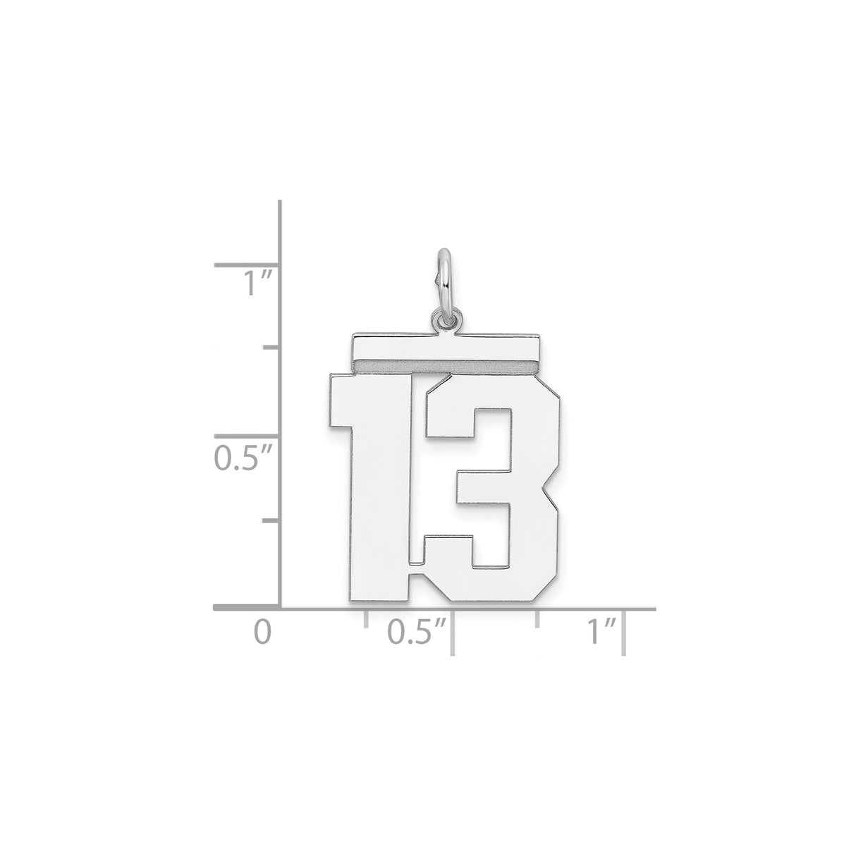 Sterling Silver Number 13 Pendant Charm, Bold Block Font, Sporty Edgy Style, Unisex