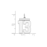 Sterling Silver Number 13 Pendant Charm, Bold Block Font, Sporty Edgy Style, Unisex