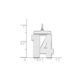 Large Polished Number 14 Charm Pendant in Real 925 Sterling Silver