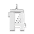 Large Polished Number 14 Charm Pendant in Real 925 Sterling Silver