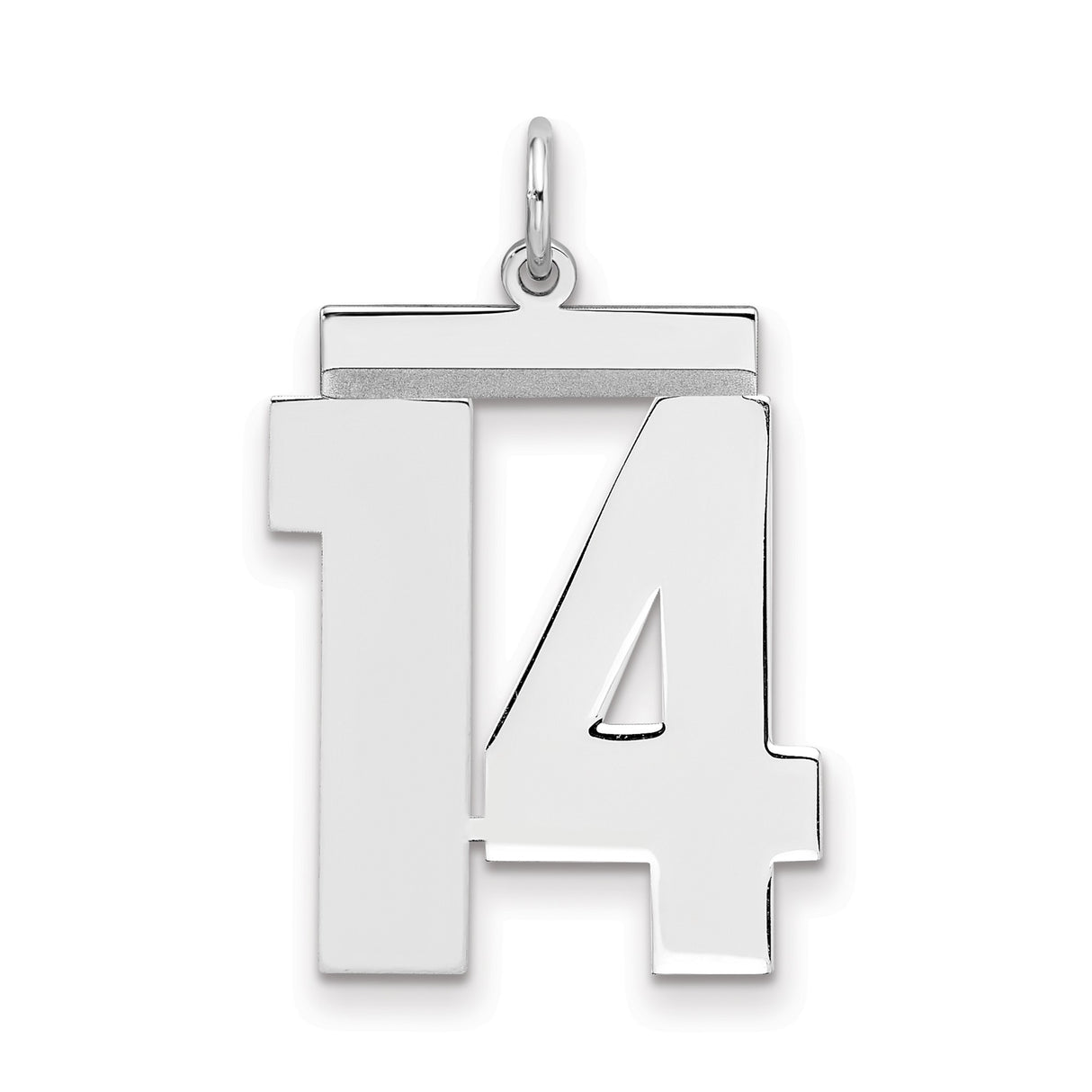 Large Polished Number 14 Charm Pendant in Real 925 Sterling Silver