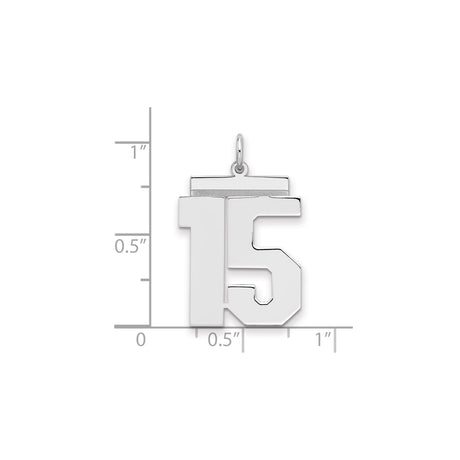 Sterling Silver Number 15 Pendant, Bold Block Style Sports Charm for Men or Women
