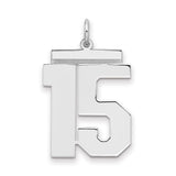 Sterling Silver Number 15 Pendant, Bold Block Style Sports Charm for Men or Women