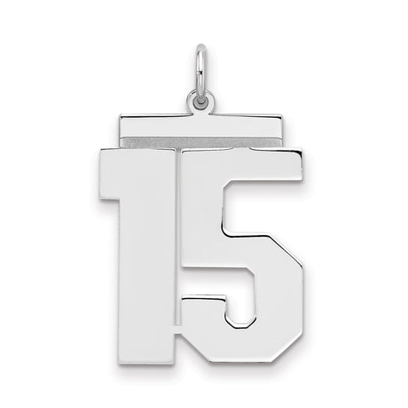Sterling Silver Number 15 Pendant, Bold Block Style Sports Charm for Men or Women