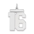 Large Polished Number 16 Charm Pendant in Real 925 Sterling Silver