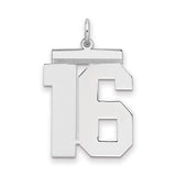 Large Polished Number 16 Charm Pendant in Real 925 Sterling Silver