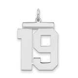 Large Polished Number 19 Charm Pendant in Real 925 Sterling Silver