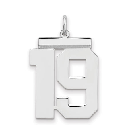 Large Polished Number 19 Charm Pendant in Real 925 Sterling Silver