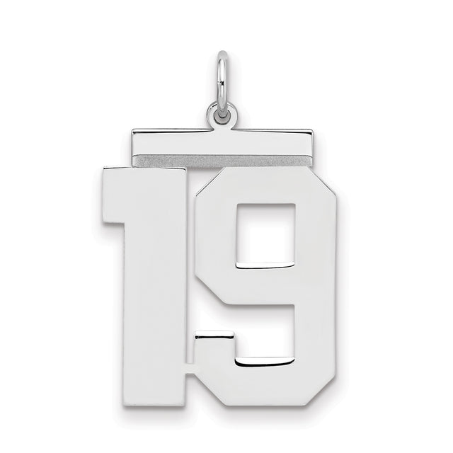 Large Polished Number 19 Charm Pendant in Real 925 Sterling Silver
