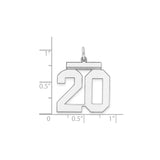 Sterling Silver Number 20 Pendant, Bold Block Style, Sports and Milestone Charm