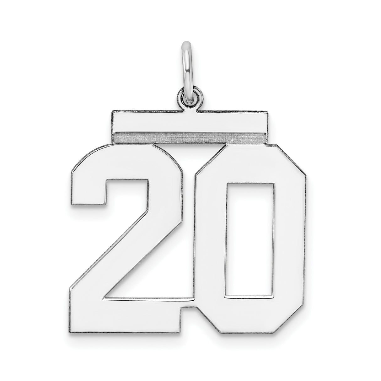 Sterling Silver Number 20 Pendant, Bold Block Style, Sports and Milestone Charm