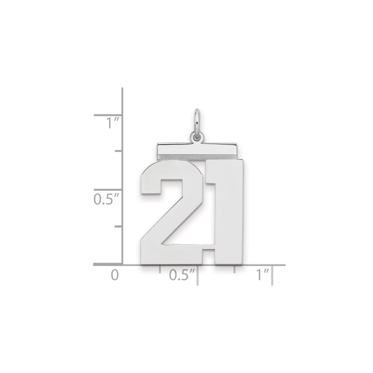 Sterling Silver Number 21 Pendant, Polished Milestone Charm for Men and Women