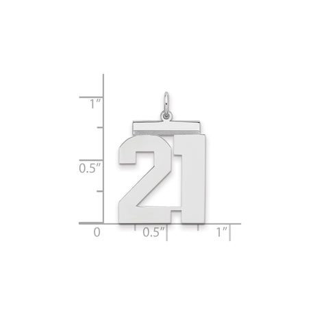 Sterling Silver Number 21 Pendant, Polished Milestone Charm for Men and Women
