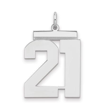 Sterling Silver Number 21 Pendant, Polished Milestone Charm for Men and Women