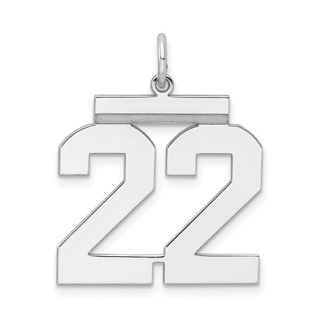Sterling Silver Number 22 Pendant, Bold Sports Font, Unisex Athletic Jewelry Charm