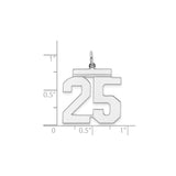 Large Polished Number 25 Charm Pendant in Real 925 Sterling Silver