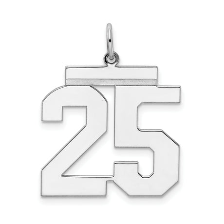 Large Polished Number 25 Charm Pendant in Real 925 Sterling Silver