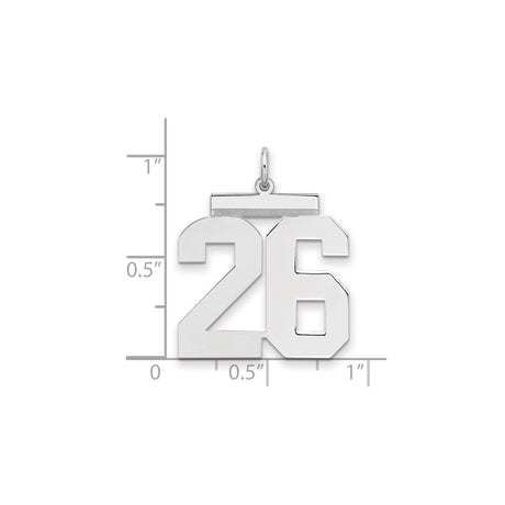 Sterling Silver Number 26 Pendant, Bold Varsity Font Athletic Charm, Unisex Sports Jewelry