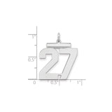 Large Polished Number 27 Charm Pendant in Real 925 Sterling Silver