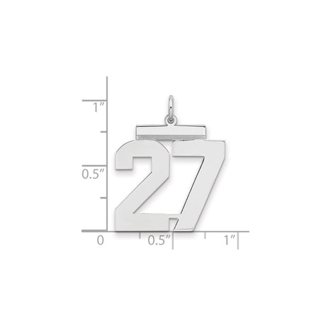 Large Polished Number 27 Charm Pendant in Real 925 Sterling Silver