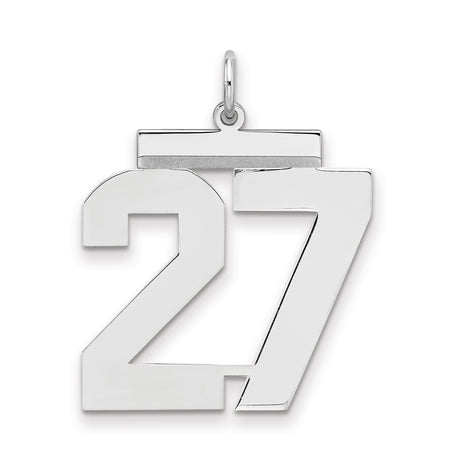 Large Polished Number 27 Charm Pendant in Real 925 Sterling Silver