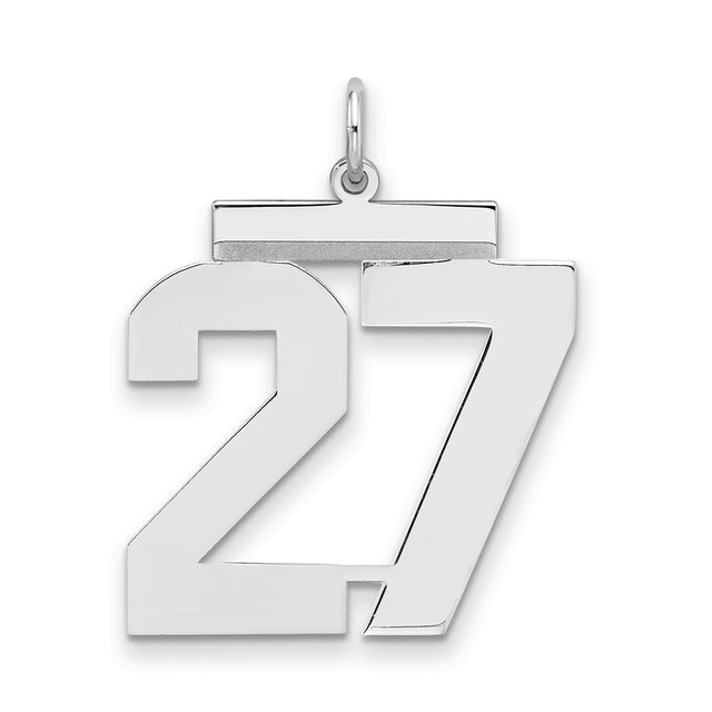Large Polished Number 27 Charm Pendant in Real 925 Sterling Silver