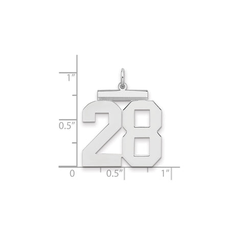 Sterling Silver Number 28 Pendant, Block Font Sports Charm for Unisex Fans and Milestones