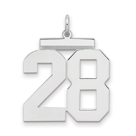 Sterling Silver Number 28 Pendant, Block Font Sports Charm for Unisex Fans and Milestones