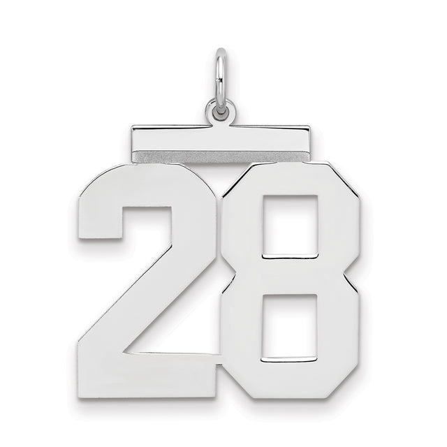 Sterling Silver Number 28 Pendant, Block Font Sports Charm for Unisex Fans and Milestones