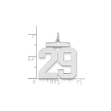 Large Polished Number 29 Charm Pendant in Real 925 Sterling Silver