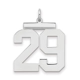 Large Polished Number 29 Charm Pendant in Real 925 Sterling Silver