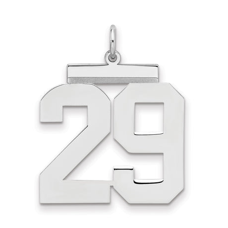 Large Polished Number 29 Charm Pendant in Real 925 Sterling Silver