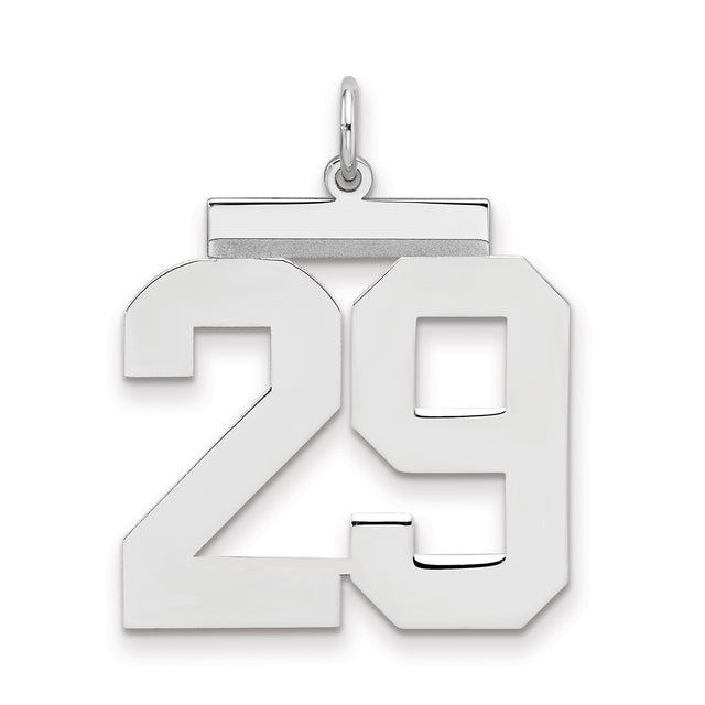 Large Polished Number 29 Charm Pendant in Real 925 Sterling Silver