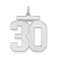 Large Polished Number 30 Charm Pendant in Real 925 Sterling Silver