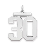Large Polished Number 30 Charm Pendant in Real 925 Sterling Silver
