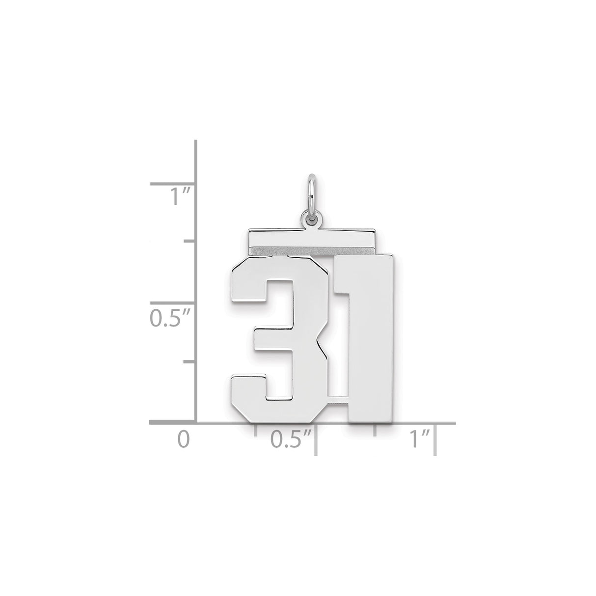 Large Polished Number 31 Charm Pendant in Real 925 Sterling Silver
