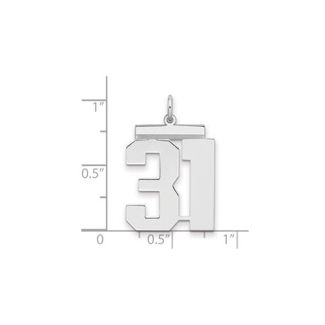 Large Polished Number 31 Charm Pendant in Real 925 Sterling Silver