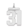 Large Polished Number 31 Charm Pendant in Real 925 Sterling Silver