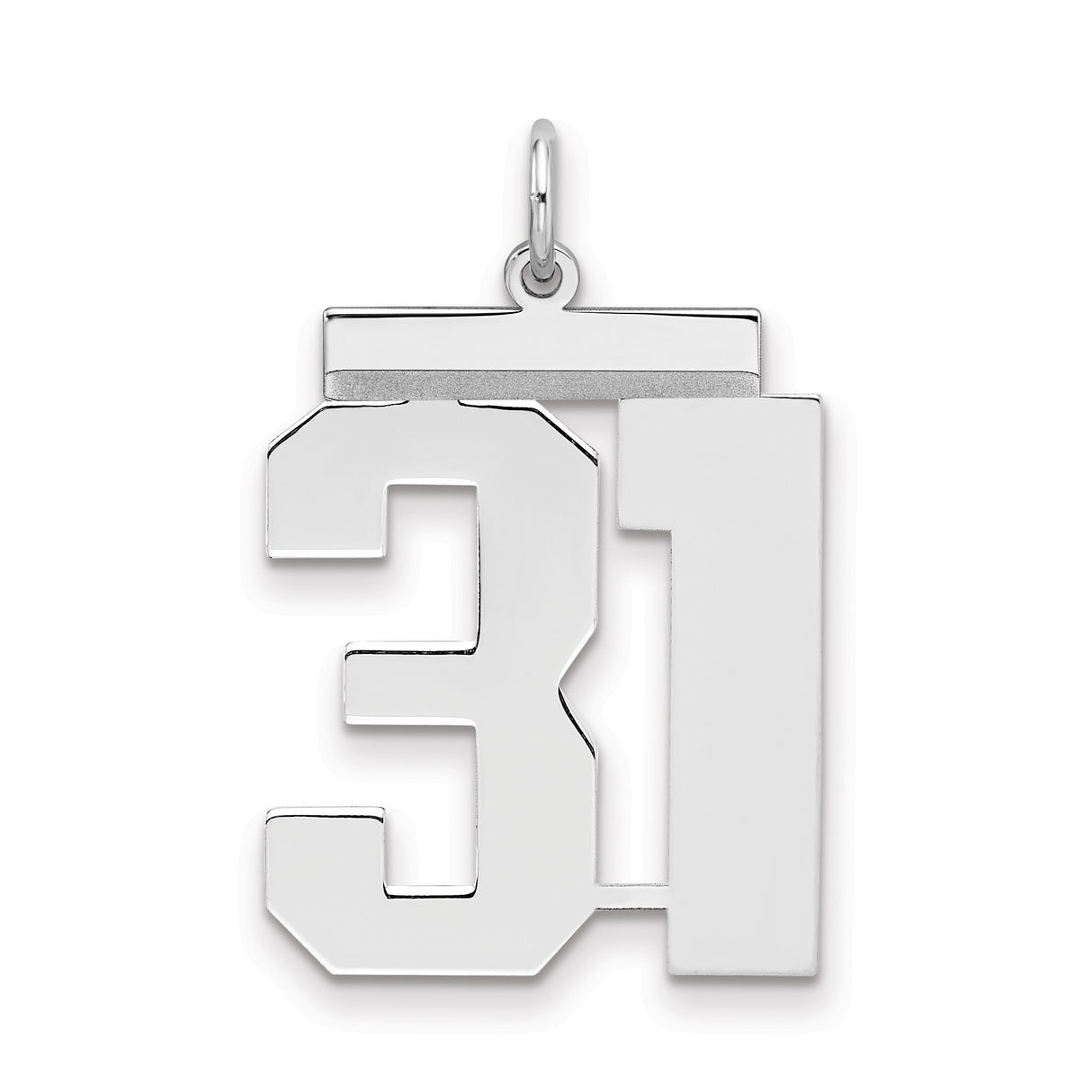 Large Polished Number 31 Charm Pendant in Real 925 Sterling Silver