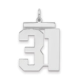 Large Polished Number 31 Charm Pendant in Real 925 Sterling Silver