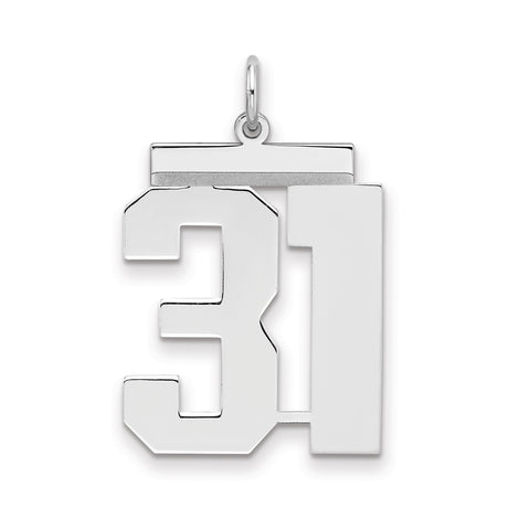 Large Polished Number 31 Charm Pendant in Real 925 Sterling Silver