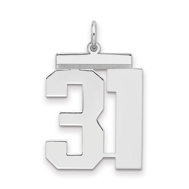 Large Polished Number 31 Charm Pendant in Real 925 Sterling Silver