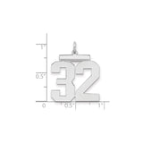Sterling Silver Number 32 Pendant with Bold Block Numerals, Sports Jersey Style Charm