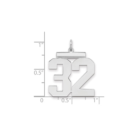 Sterling Silver Number 32 Pendant with Bold Block Numerals, Sports Jersey Style Charm