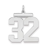 Sterling Silver Number 32 Pendant with Bold Block Numerals, Sports Jersey Style Charm