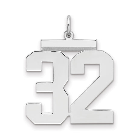 Sterling Silver Number 32 Pendant with Bold Block Numerals, Sports Jersey Style Charm