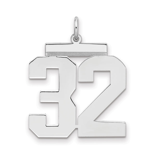 Sterling Silver Number 32 Pendant with Bold Block Numerals, Sports Jersey Style Charm