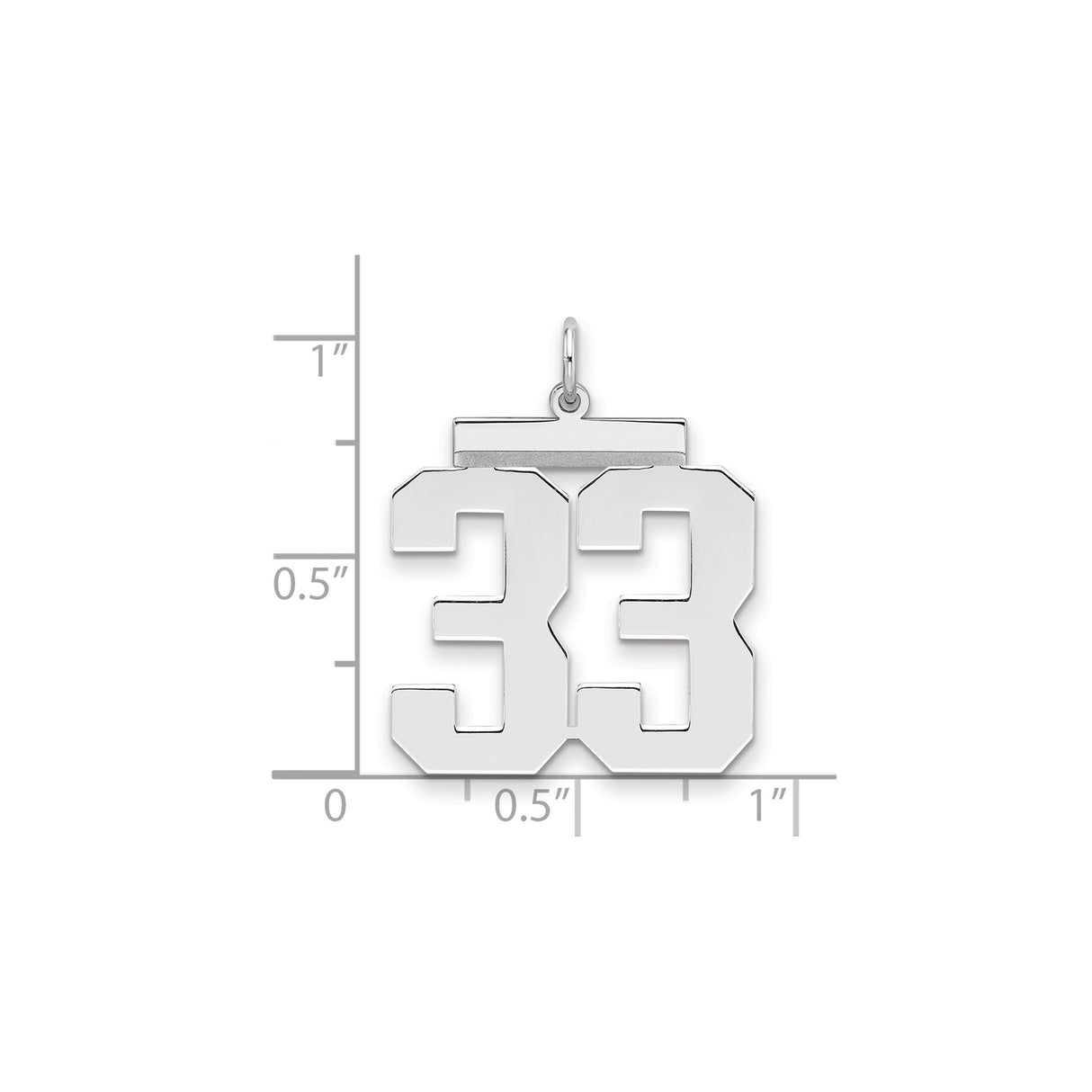 Sterling Silver Number 33 Pendant, Polished Block Digits, Unisex Sports Charm